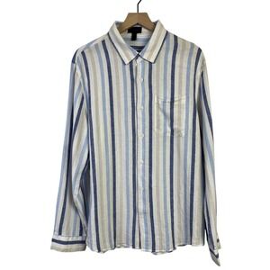 MAGASCHONI MAN Linen Blend Striped Button Down Shirt Men's Large Long Sleeve New